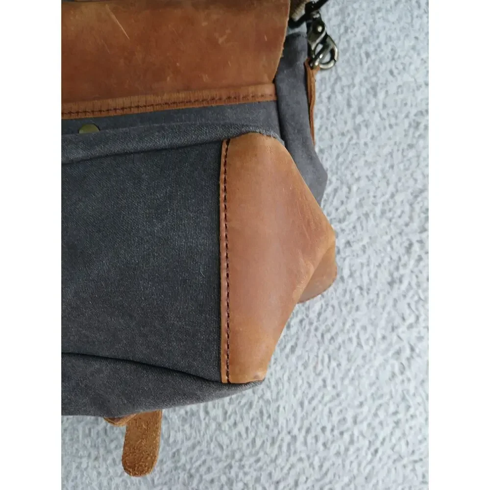 Wowbox Messenger Bag Mens Brown Canvas Leather Large Distressed